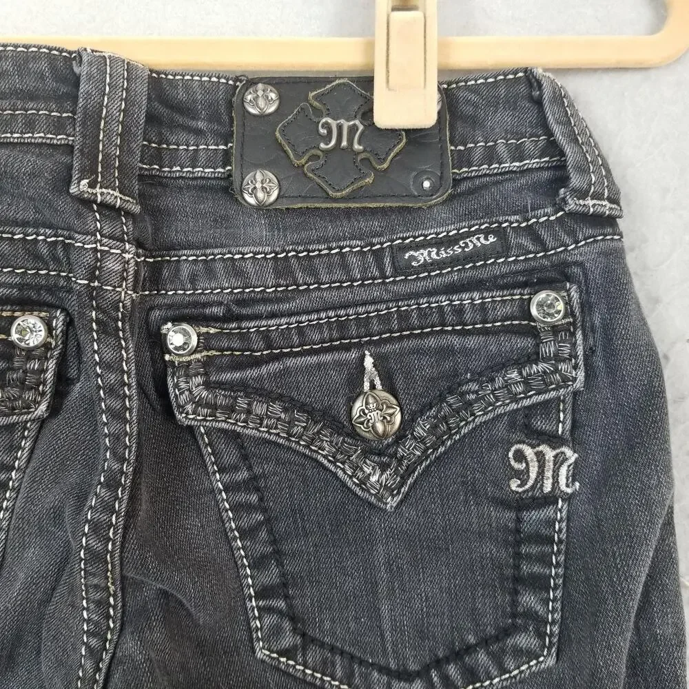 Miss‎ Me Jeans Womens 27 Skinny Black Embellished Pockets Stretch JS566052